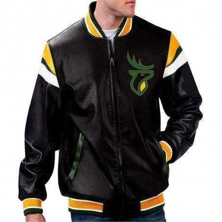 Vintage Edmonton Elks Black Varsity Full-Zip Leather Jacket