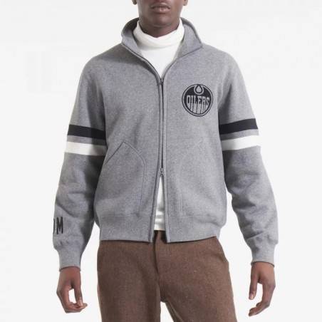 Vintage Edmonton Oilers Heather Gray Striped Fleece Jacket