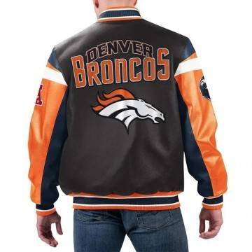 Denver Broncos Black Varsity Full-Zip Leather Jacket Denver Broncos Black Varsity Full-Zip Leather Jacket