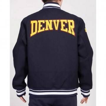Denver Nuggets Crest Emblem Navy Varsity Wool Jacket Denver Nuggets Crest Emblem Navy Varsity Wool Jacket