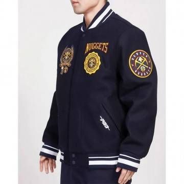 Denver Nuggets Crest Emblem Navy Varsity Wool Jacket Denver Nuggets Crest Emblem Navy Varsity Wool Jacket