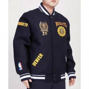 Denver Nuggets Crest Emblem Navy Varsity Wool Jacket Denver Nuggets Crest Emblem Navy Varsity Wool Jacket