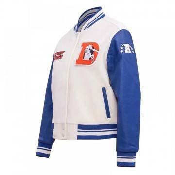 Denver Broncos Game Day Classics Cream Varsity Jacket Denver Broncos Game Day Classics Cream Varsity Jacket