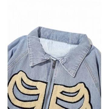 Denim Skulls Furry Patchwork Blue Jacket