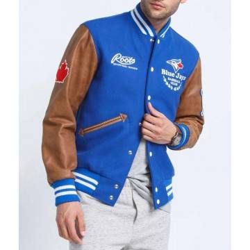 Varsity Toronto Blue Jays Blue and Brown Jacket