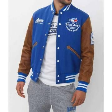 Varsity Toronto Blue Jays Blue and Brown Jacket