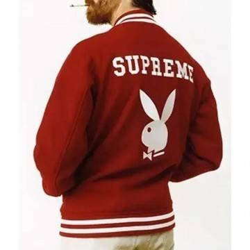 Red Supreme Playboy Varsity Wool Jacket