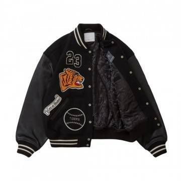 Supreme Tiger Black Wool & Leather Varsity Jacket