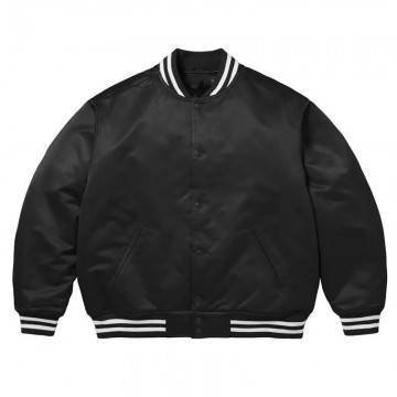 Supreme Full-Snap Varsity Black Satin Jacket