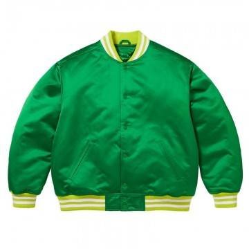 Supreme Full-Snap Varsity Green Satin Jacket