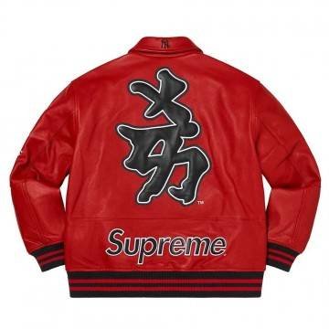 Supreme NY Yankees Red Varsity Leather Jacket Supreme NY Yankees Red Varsity Leather Jacket