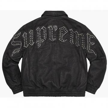Supreme Pebbled Varsity Black Leather Jacket Supreme Pebbled Varsity Black Leather Jacket