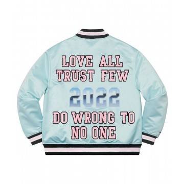 Supreme Love All Trust Few 2022 Varsity Blue Satin Jacket