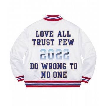Supreme Love All Trust Few 2022 White Satin Varsity Jacket
