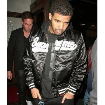 Drake Supreme Black Satin Hooded Jacket