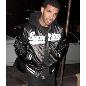 Drake Supreme Black Satin Hooded Jacket