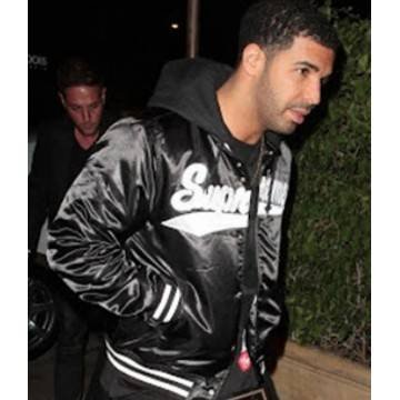 Drake Supreme Black Satin Hooded Jacket