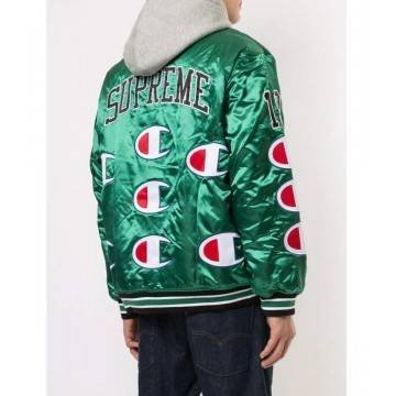 Varsity Supreme Champion Green Satin Jacket with Hood Varsity Supreme Champion Green Satin Jacket with Hood