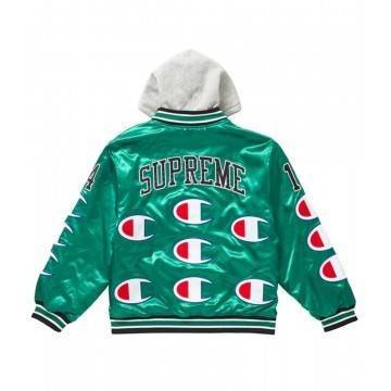 Varsity Supreme Champion Green Satin Jacket with Hood Varsity Supreme Champion Green Satin Jacket with Hood