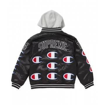 Varsity Supreme Champion Black Satin Jacket with Hood