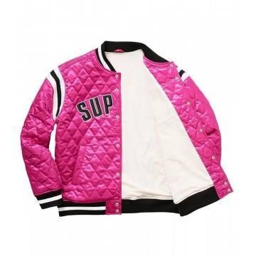 Supreme Diamond Varsity Pink Quilted Satin Jacket Supreme Diamond Varsity Pink Quilted Satin Jacket