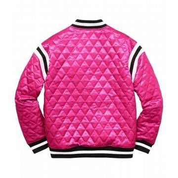 Supreme Diamond Varsity Pink Quilted Satin Jacket Supreme Diamond Varsity Pink Quilted Satin Jacket