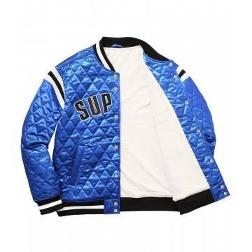Supreme Diamond Varsity Blue Quilted Satin Jacket