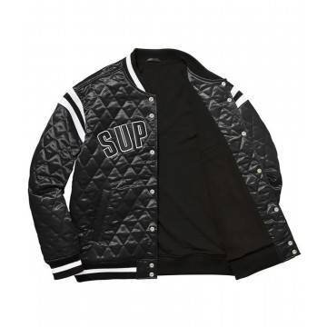 Supreme Diamond Varsity Black Quilted Satin Jacket Supreme Diamond Varsity Black Quilted Satin Jacket