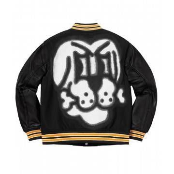 Supreme Bone Black Letterman Varsity Jacket
