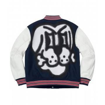 Supreme Bone Navy Blue Letterman Varsity Jacket