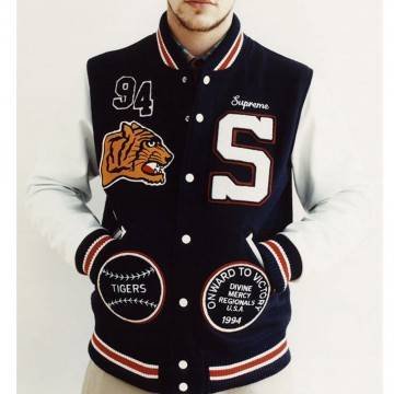 Supreme Tiger Navy Blue & White Varsity Jacket