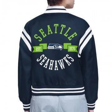 Seattle Seahawks Printed Logo Varsity Satin Jacket
