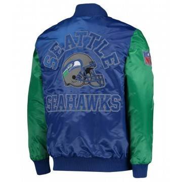 Locker Room Seattle Seahawks Throwback Navy & Neon Green Satin Jacket Locker Room Seattle Seahawks Throwback Navy & Neon Green Satin Jacket