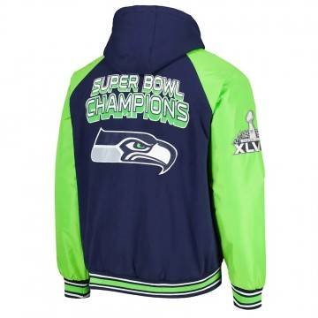 Seattle Seahawks College Defender Navy Hooded Varsity Jacket Seattle Seahawks College Defender Navy Hooded Varsity Jacket
