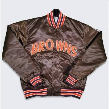 Brown 90’s Cleveland Browns Bomber Satin Jacket