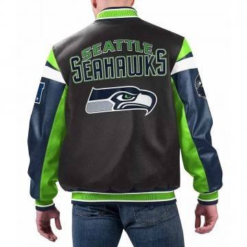 Seattle Seahawks Black Varsity Full-Zip Leather Jacket