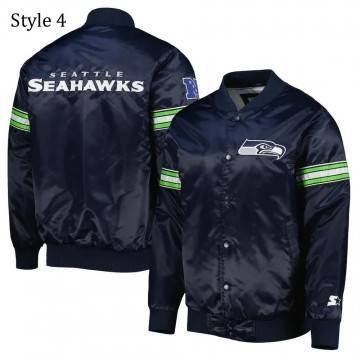 College Seattle Seahawk Prime Time Navy Blue Satin Jacket