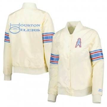 Cream Houston Oilers Line Up Satin Jacket