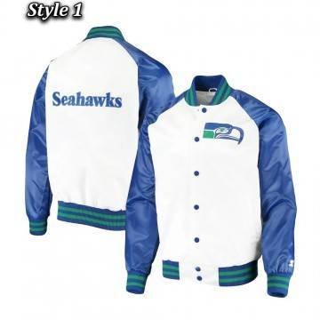 Seattle Seahawks Varsity Blue and White Satin Jacket