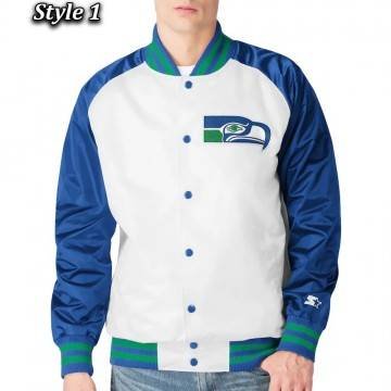 Seattle Seahawks Varsity Blue and White Satin Jacket