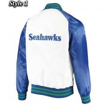 Seattle Seahawks Varsity Blue and White Satin Jacket