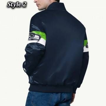 Seattle Seahawks Triple Option Navy Blue Varsity Satin Jacket