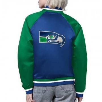 Seattle Seahawks Royal & Green Varsity Satin Jacket