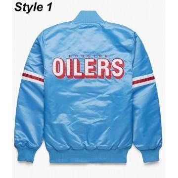Bomber Houston Oilers Light Blue Satin Jacket Classic NFL Style