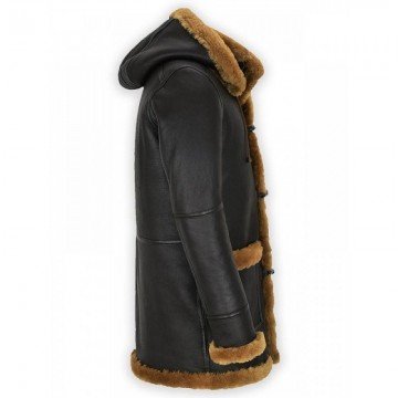 Men's Black Leather Sheepskin Duffle Shearling Coat Men's Black Leather Sheepskin Duffle Shearling Coat