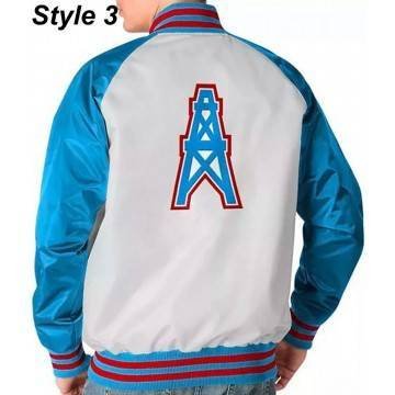 Bomber Houston Oilers White Satin Jacket | Vintage NFL Classic