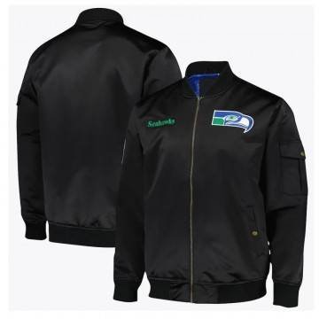 Team Leader Seattle Seahawks Bomber Satin Jacket Team Leader Seattle Seahawks Bomber Satin Jacket