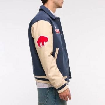 Buffalo Bills Blue & Eggshell Varsity Bomber Jacket