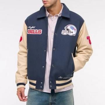 Buffalo Bills Blue & Eggshell Varsity Bomber Jacket