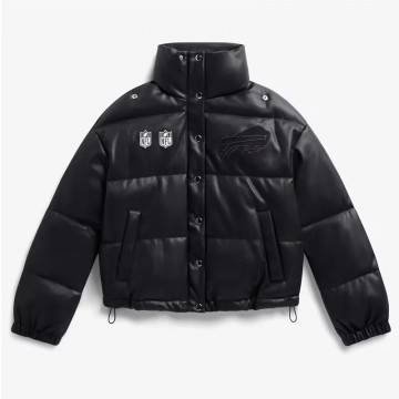 Buffalo Bills Off Season Black Leather Puffer Jacket